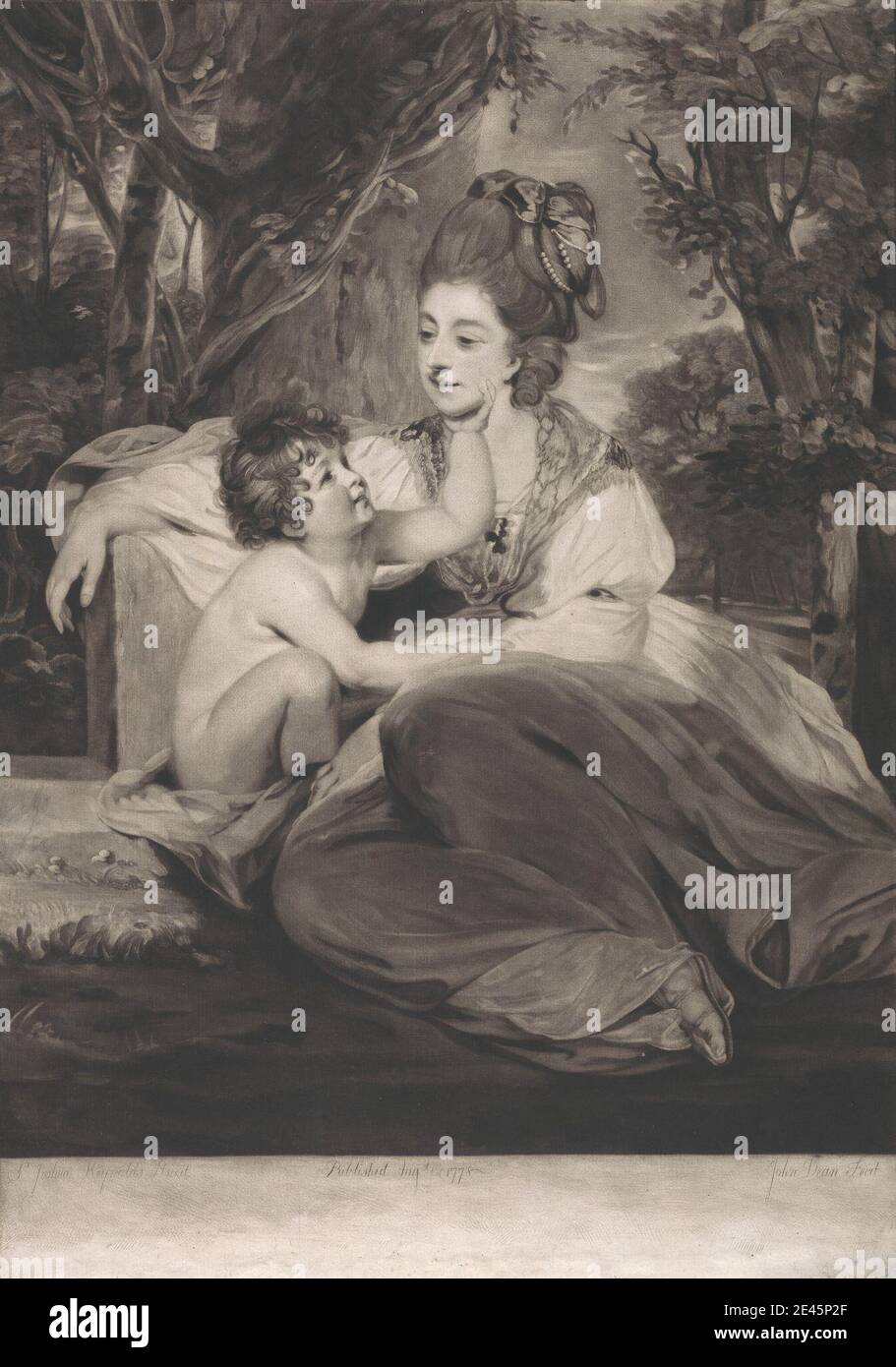 Stampa realizzata da John Dean, 1754â–1798, British, Lady Elizabeth Herbert and Son, 1778. Mezzotinta su carta media, moderatamente testurizzata, crema. Clive, Henrietta Antonia Contessa di Powis (nÃ©e Lady Henrietta Antonia Herbert) (1758â–1830), scrittore, collezionista di minerali e botanico Foto Stock