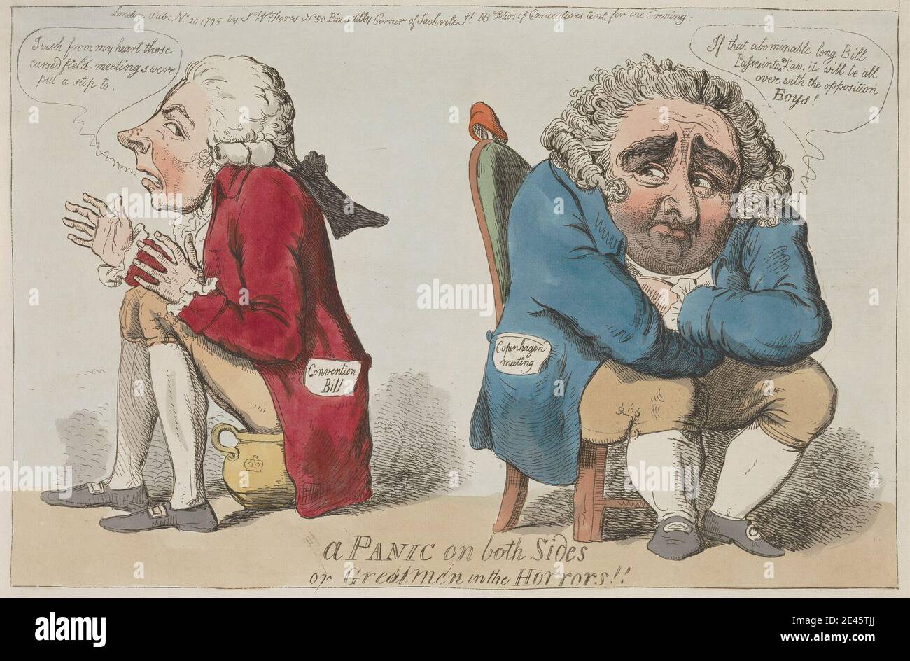 Isaac Cruikshank, 1756â–1810, inglese, un panico su entrambi i lati o grandi uomini negli orrori, 1795. Acquaforte, colorata a mano. Foto Stock