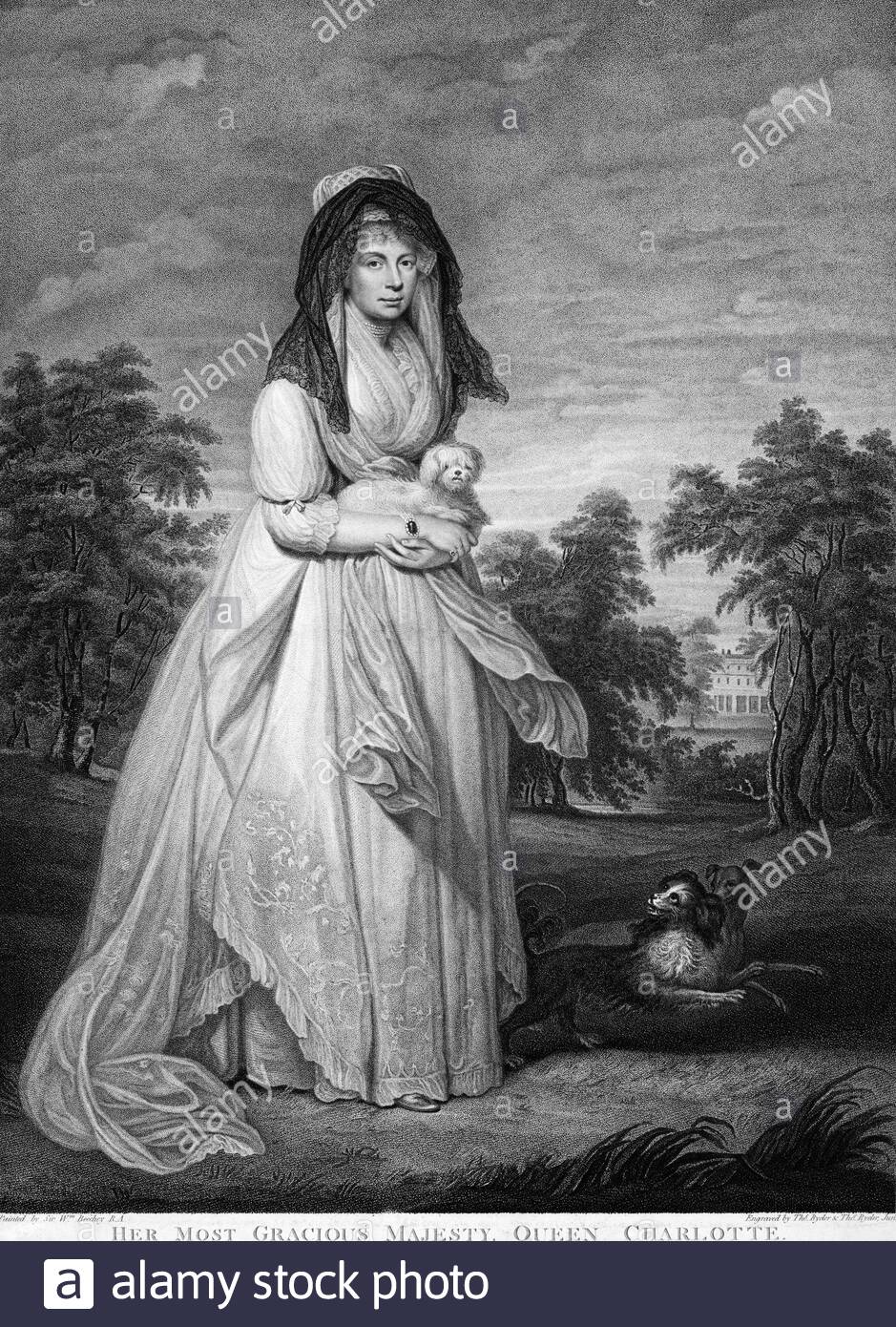 Charlotte di Meclemburgo-Strelitz, 1744 – 1818, fu regina di Gran Bretagna e Irlanda dal suo matrimonio con re Giorgio III, illustrazione d'epoca del 1800 Foto Stock