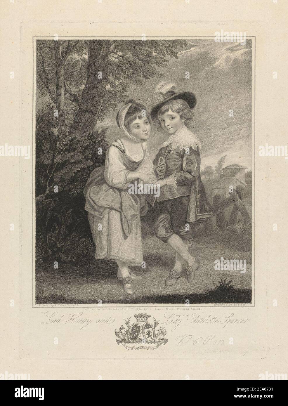 John Jones, ca. 1745â–1797, British, Lord Henry e Lady Charlotte Spencer, 1790. Incisione con impresso su carta leggermente spessa, leggermente testurizzata, crema, deposta. Foto Stock