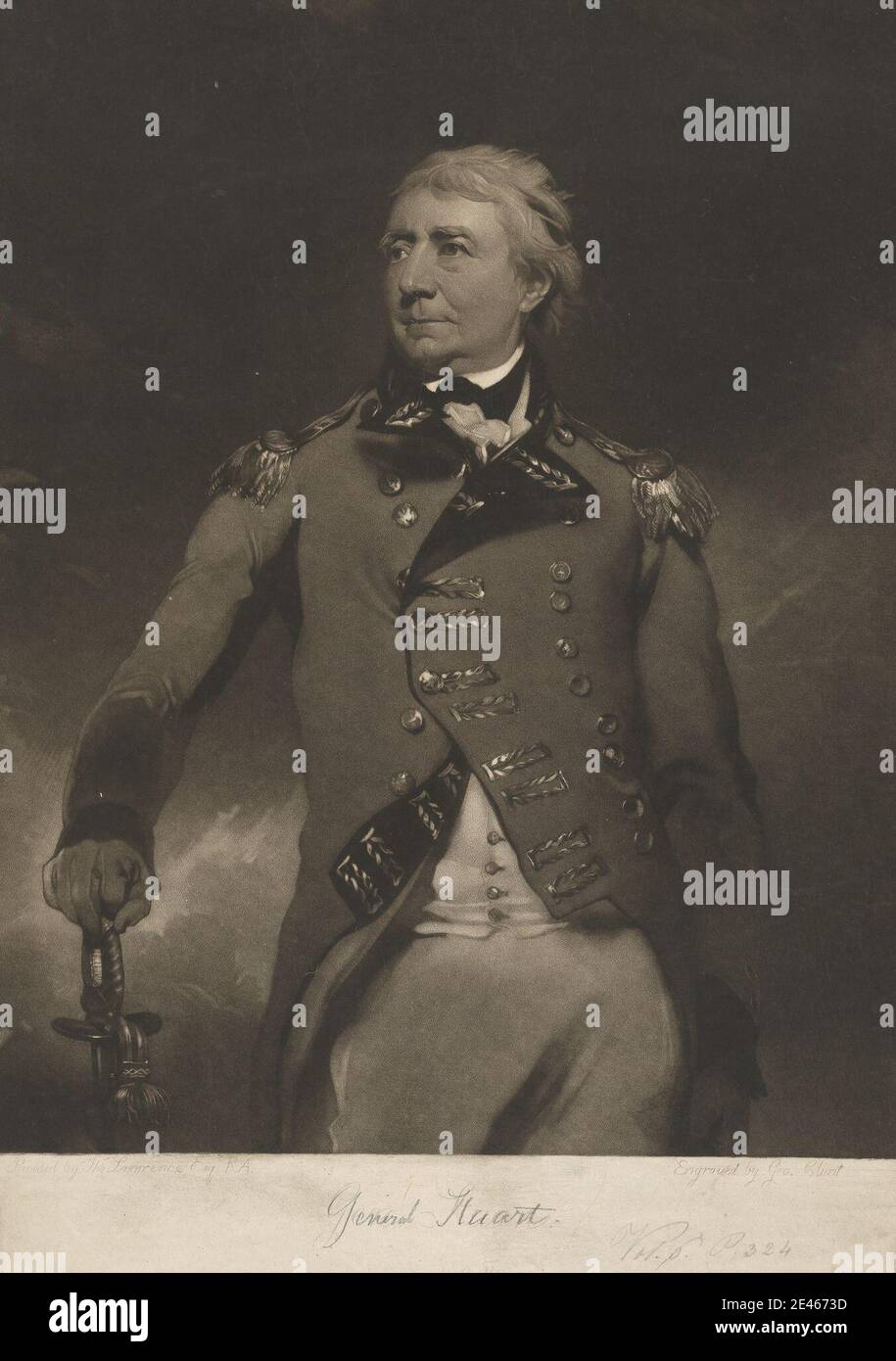 George Clint, 1770â–1854, British, General James Stuart, 1802. Mezzotinta su carta di wove leggermente spessa, leggermente ruvida, beige. Foto Stock