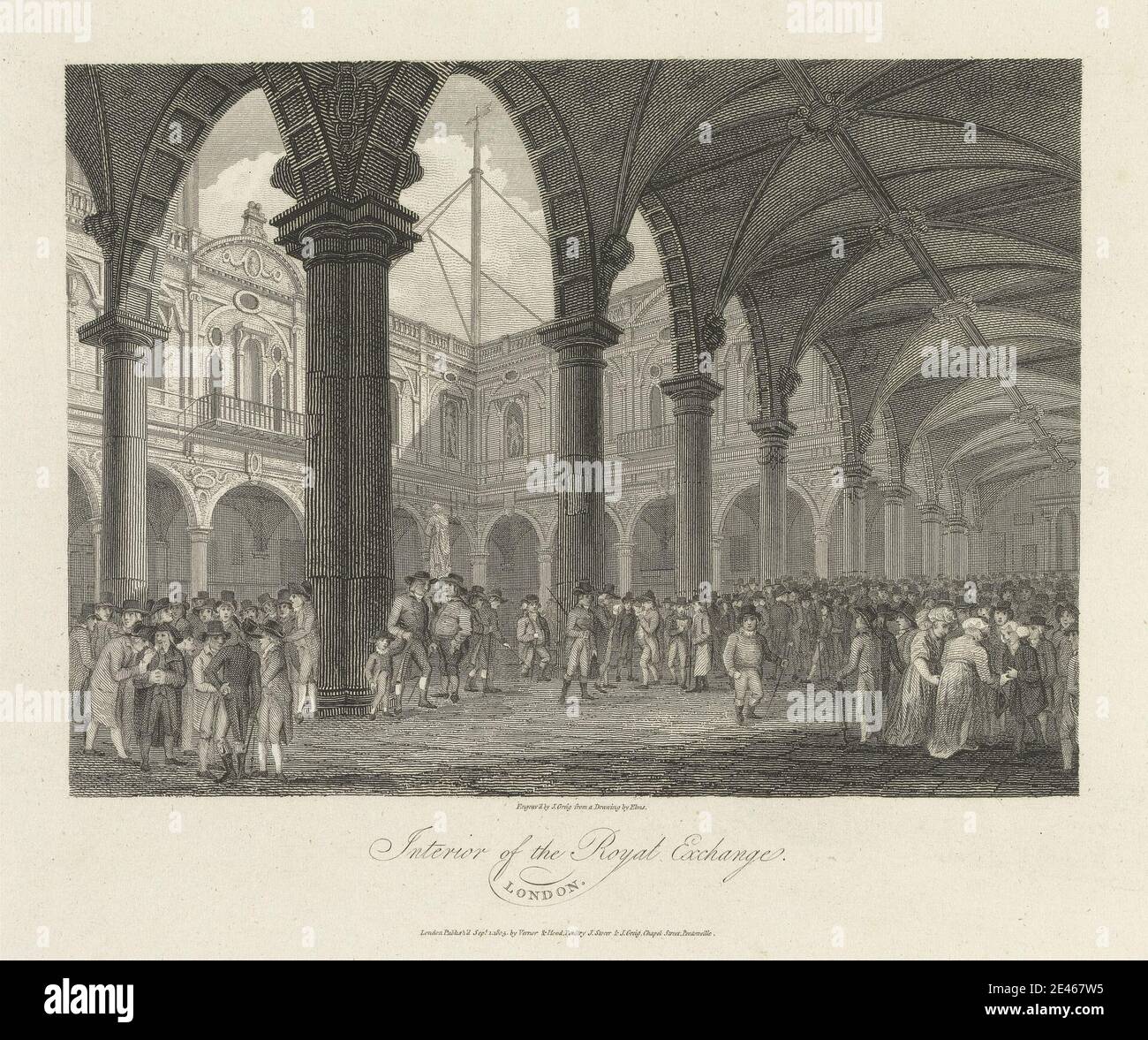 John Greig, Active 1800â–1853, British, Interior of the Royal Exchange, Londra, 1805. Incisione. Foto Stock