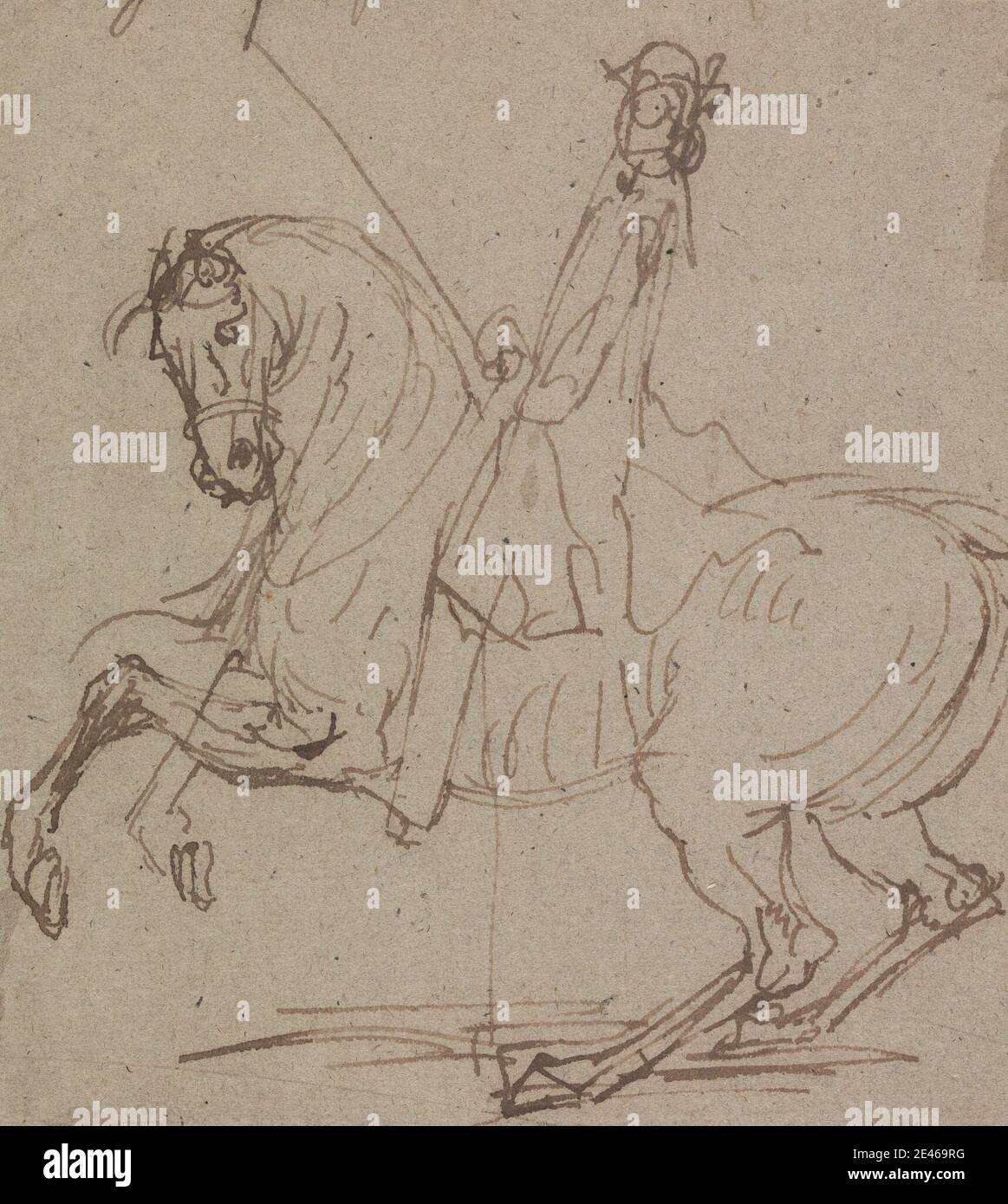 Peter Tillemans, 1684â–1734, fiammingo, attivo in Gran Bretagna (dal 1708), un Cavallo saddled, di fronte a sinistra, non ondato. Acquerello, lavaggio marrone, grafite, e gouache su medio, leggermente testurizzato, beige, carta posata. Arte animale Foto Stock