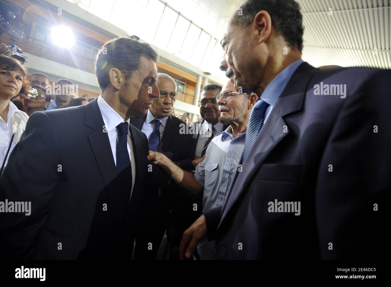 Il Presidente francese Nicolas Sarkozy inaugura il 26 giugno 2009, affiancato dal Presidente del Consiglio Regionale della Martinica, indipendente Alfred Marie-Jeanne, l'aeroporto Aime Cesaire di Fort-de-France, Martinica, Francia. Foto di Elodie Gregoire/ABACAPRESS.COM Foto Stock