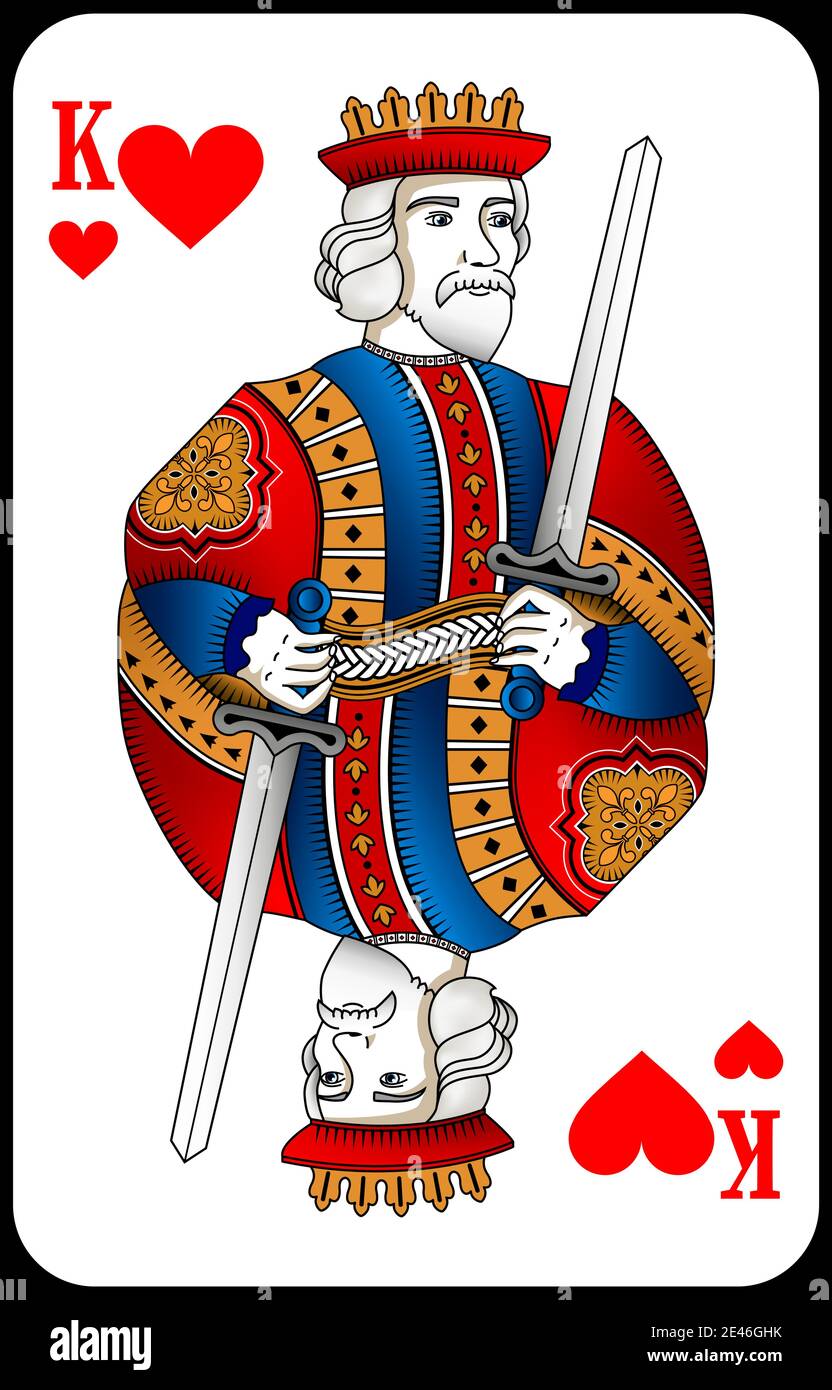Poker giocare carta re cuori. Nuovo design delle carte da gioco. Illustrazione Vettoriale