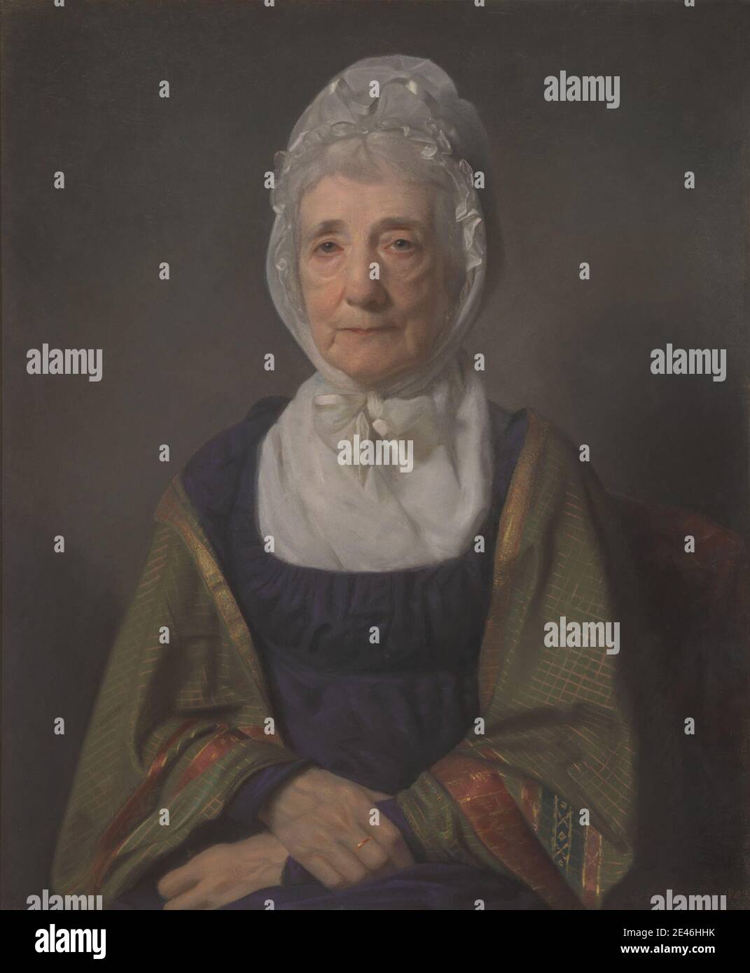 Archibald Skirving, 1749â–1819, British, an anzian Woman, 1803. Pastello su vellum. Cofano , anziani , fichu , studio figura , ritratto , nastro , scialle , seduta , donna Foto Stock