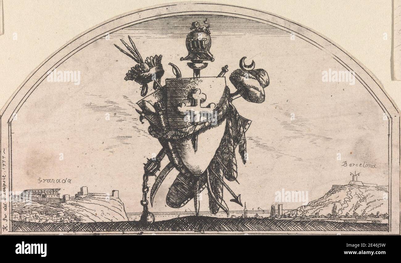 Henry Swinburne, 1743â–1803, British, Coat of Arms, 1777. Incisione su carta media, moderatamente testurizzata, crema, deposta, montata su carta moderatamente spessa, leggermente testurizzata, crema, wove. Foto Stock