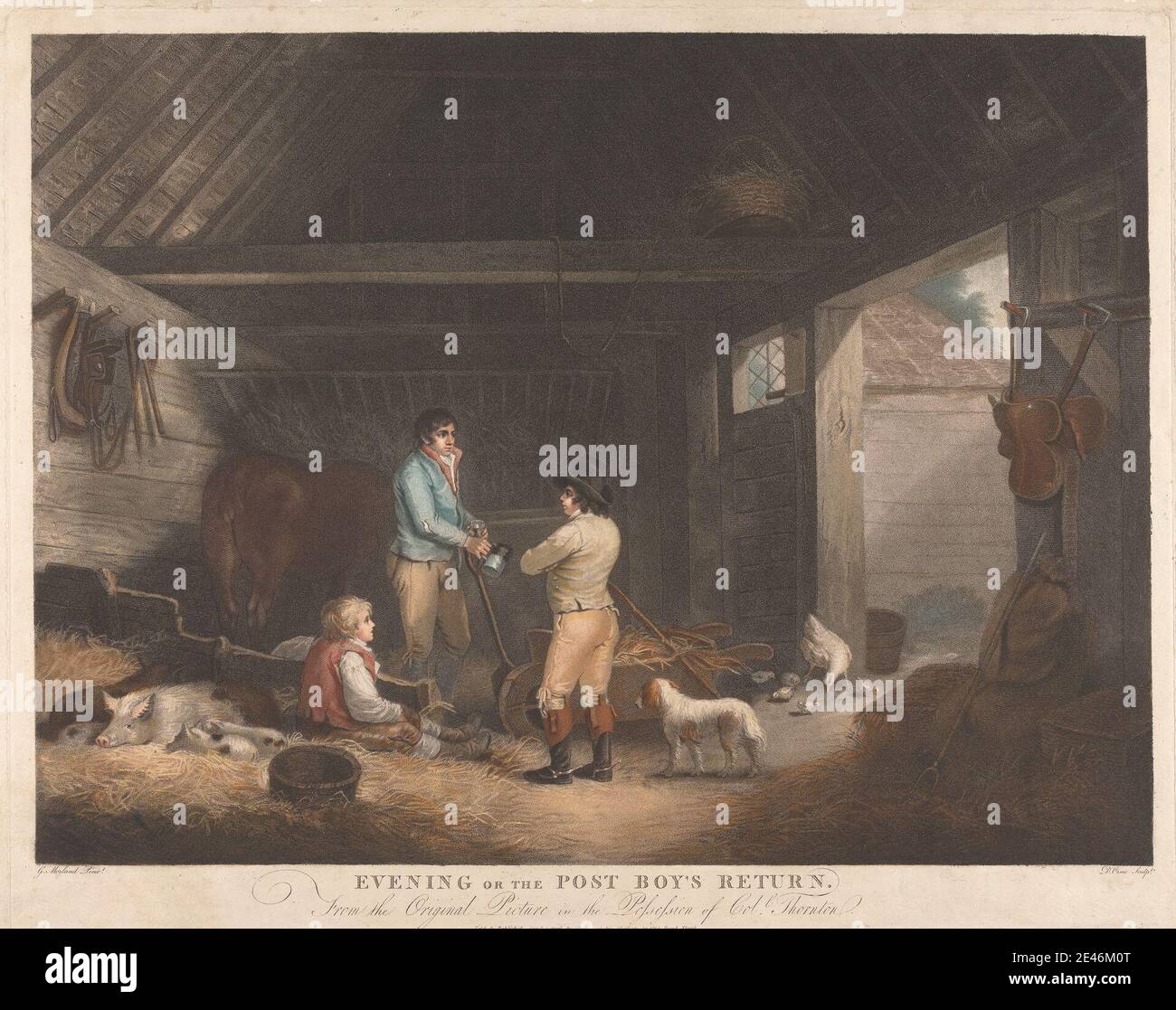 Daniel Orme, 1766â–1837, British, Animals [a Pair]: 2. Sera o il ritorno del ragazzo di posta, 1796. Incisione con stampa a colori. Foto Stock