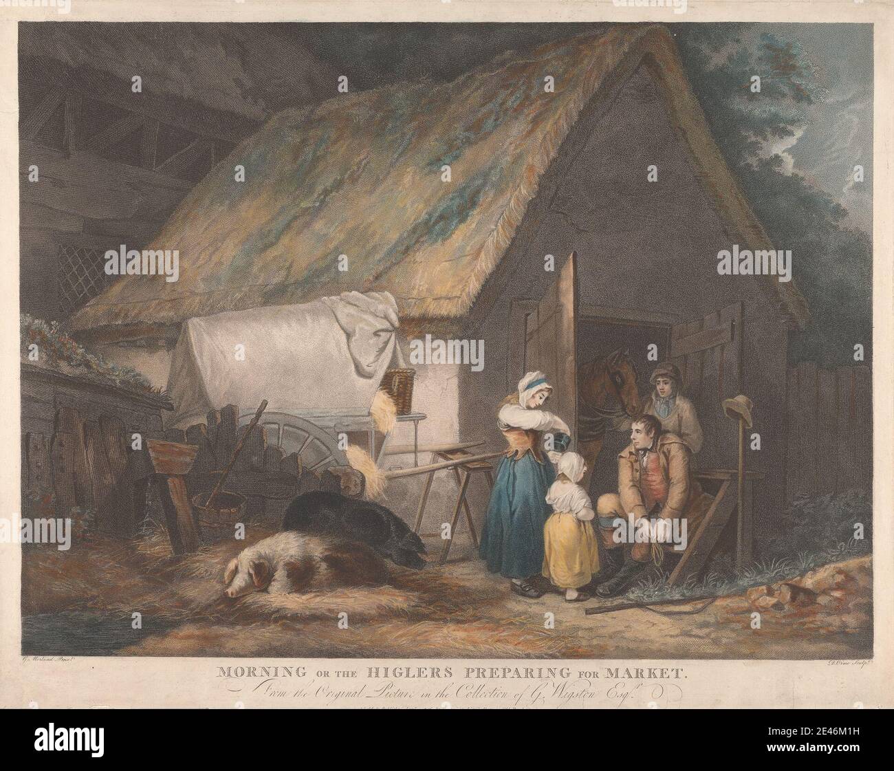 Daniel Orme, 1766â–1837, British, Animals [a Pair]: 1. Mattina o gli Higlers che si preparano per il mercato, 1796. Incisione con stampa a colori. Foto Stock