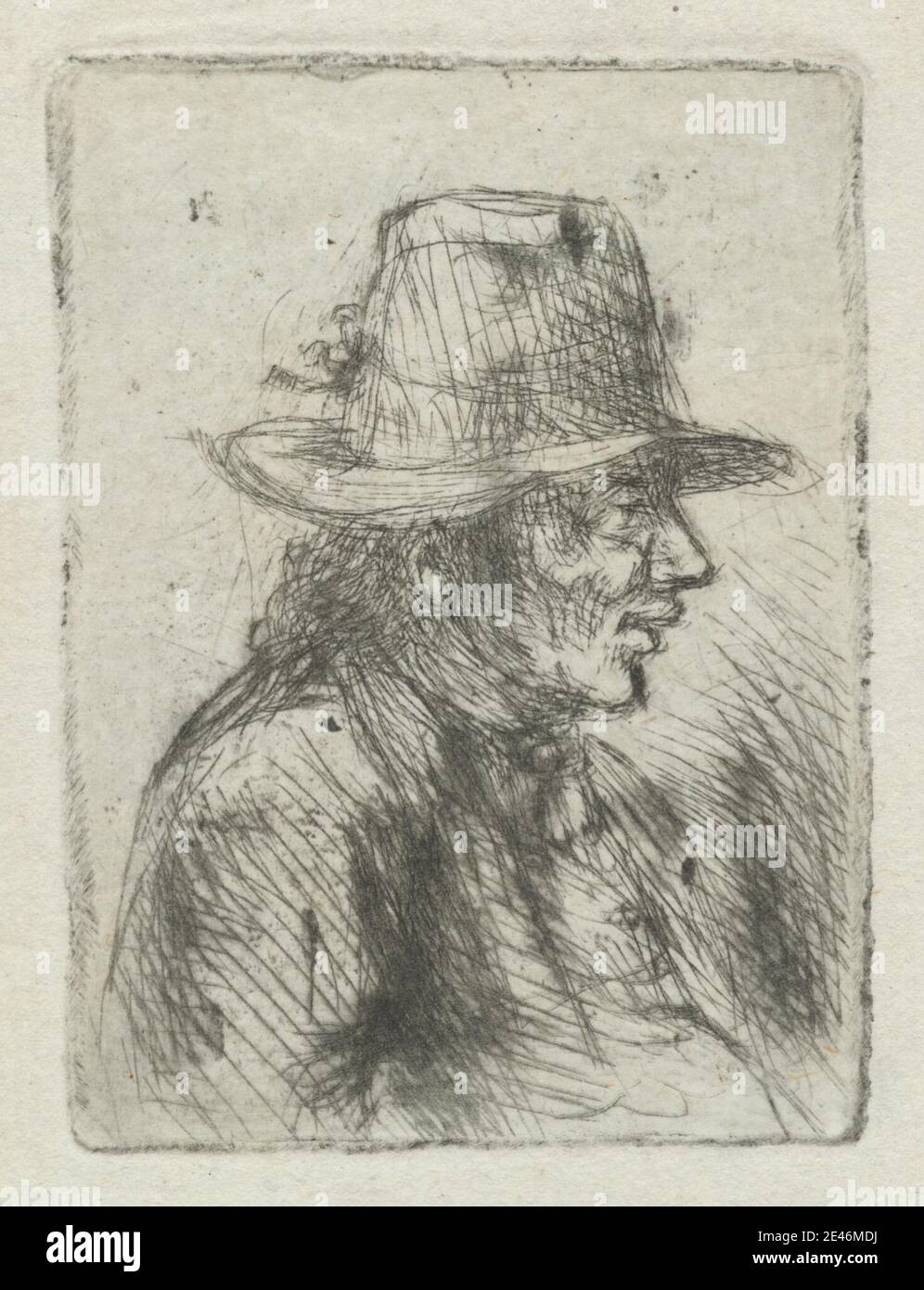 Stampa di John Chalon, 1738 â 1795, Study, 1789-1790. Incisione su carta media, leggermente testurizzata, crema posata. figura studio , uomo , mezza età , naso , profilo , shovel cappelli , sguazzato , sorriso Foto Stock