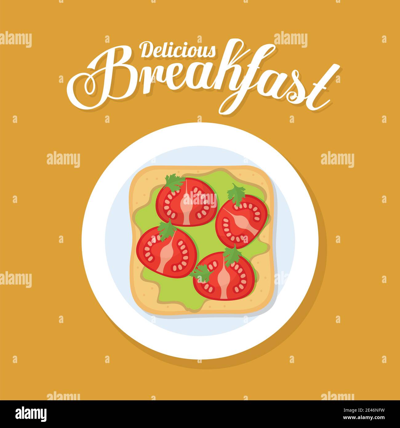 deliziosa prima colazione con lettere e pane con guacamole e pomodori in la parte superiore di esso Illustrazione Vettoriale