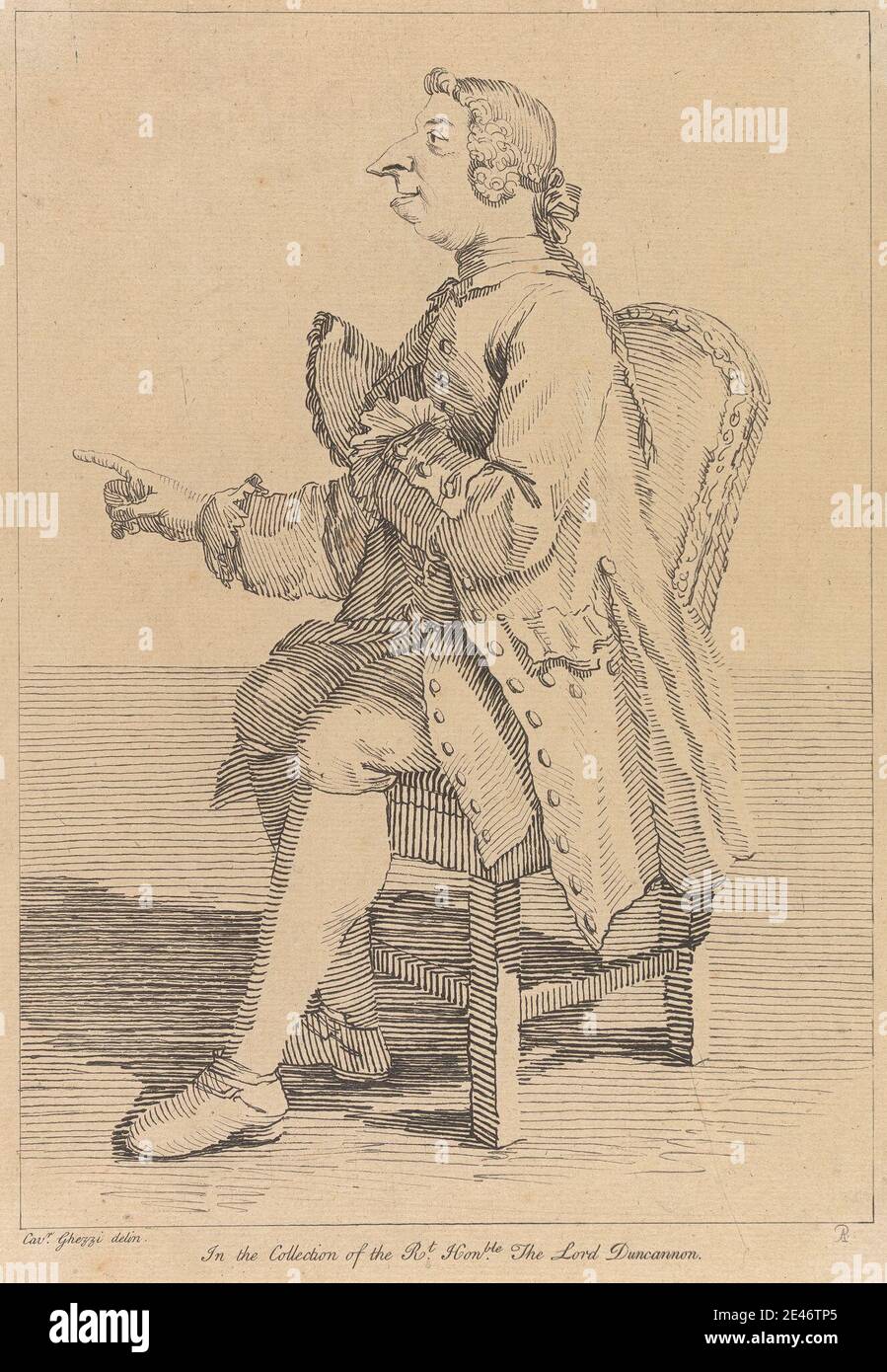 Arthur Pond, ca. 1705–1758, inglese, senza titolo: Profilo dell'uomo seduto con naso lungo, 1740. Dominio pubblico Foto Stock