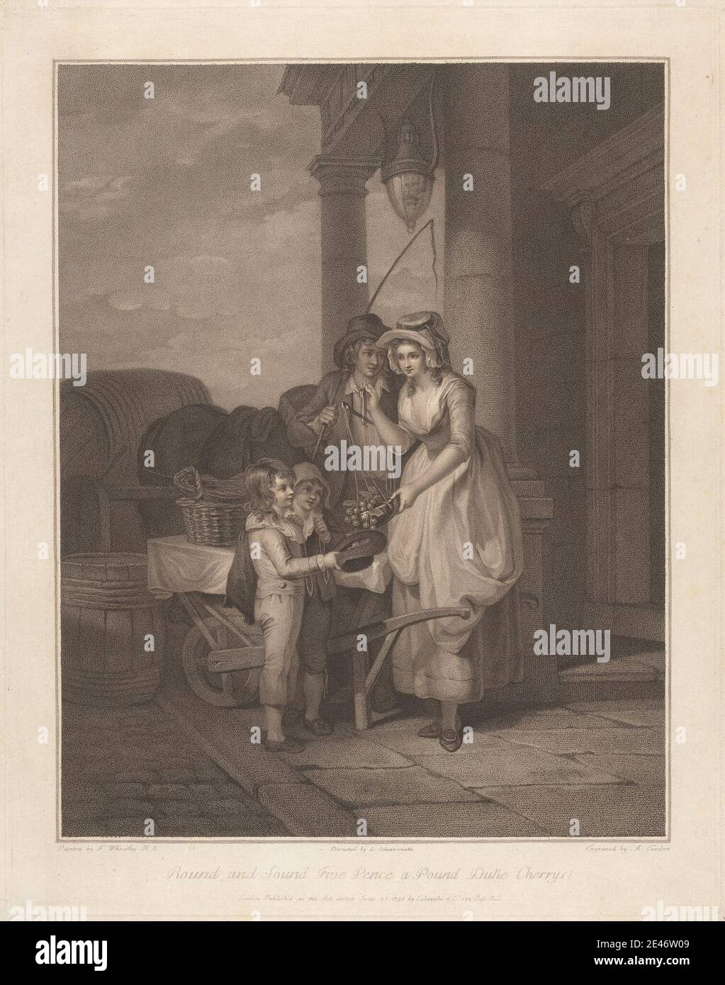Anthony Cardon, 1772–1813, Fiammingo, Round and Sound Five Pence a Pund Duke Cherry's, 1795. Acquatint. Dominio pubblico Foto Stock