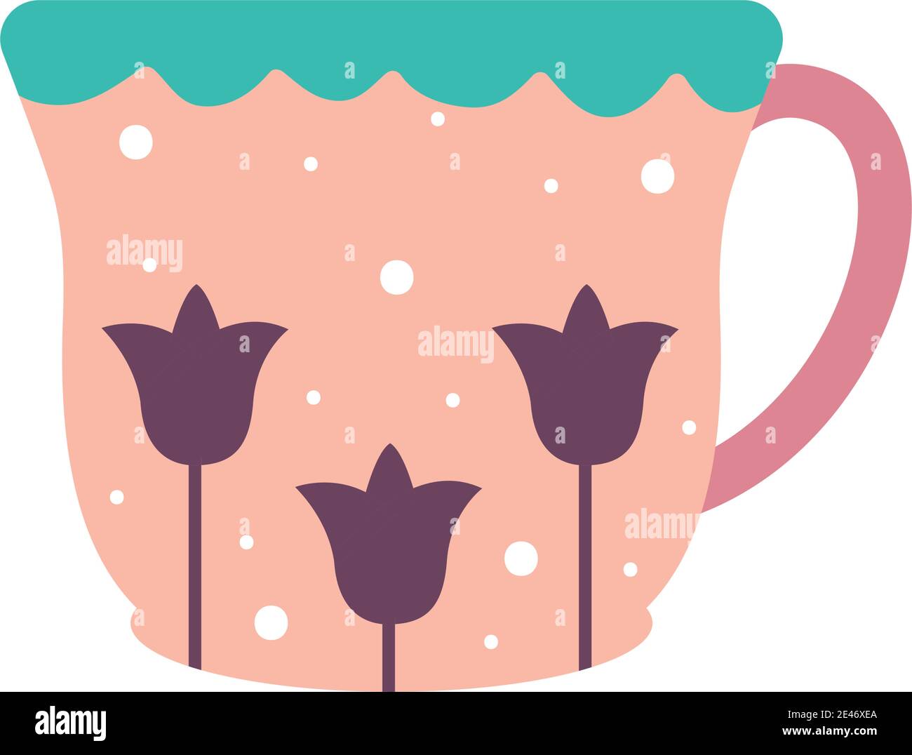 tazza di tè di colore rosa con fiori uno sfondo bianco Illustrazione Vettoriale