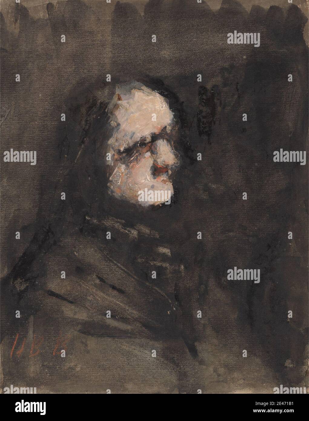 Hercules Brabazon Brabazon, 1821–1906, britannico, Amouk, dopo Goya, non datato. Acquerello e gouache su carta media, leggermente testurizzata, crema posata montata su carta wove di spessore moderato, moderatamente testurizzata beige. Scuro , uomo , ritratto , profilo (figura) Foto Stock