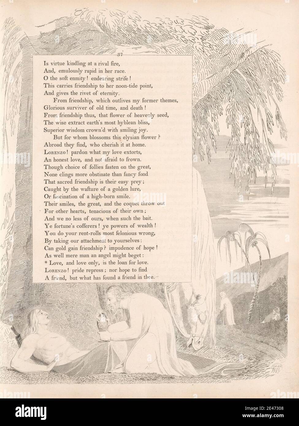 William Blake, 1757–1827, British, Plate 21 (pagina 37): 'L'amore e l'amore sono solo il prestito per l'amore', 1797. Incisione. Dominio pubblico Foto Stock
