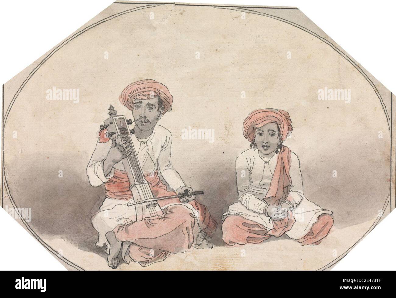 Robert Mabon, morto 1798, britannico, musicisti, ca. 1795. Acquerello con penna e inchiostro nero su carta media, leggermente testurizzata, crema. Ritratto Foto Stock