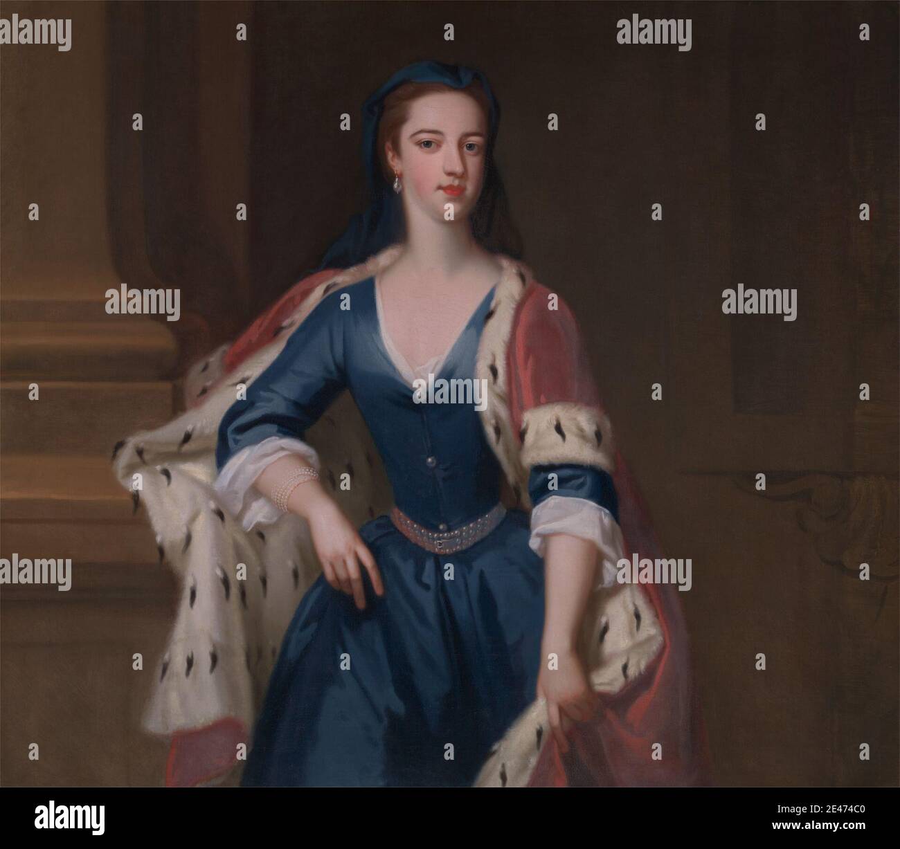 Jonathan Richardson il Vecchio, 1667–1745, inglese, Lady Anne Cavendish (figlia di Elihu Yale ?), ca. 1725. Olio su tela. Colonna (elemento architettonico) , orecchini , gioielli , ritratto , accappatoio , regalità , donna Foto Stock