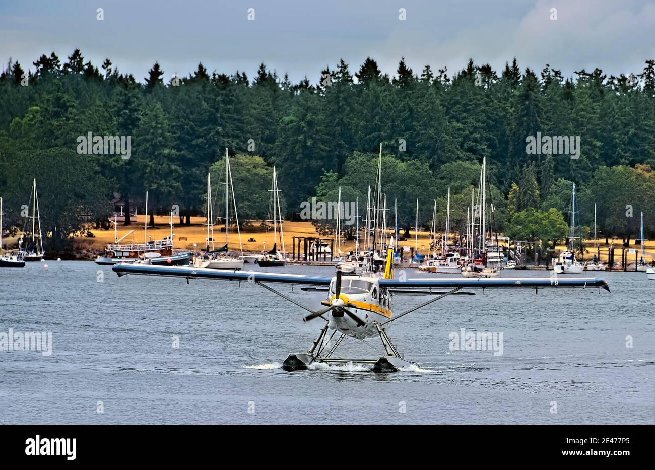 Un aereo a volo d'aereo che collega il porto di Nanaimo, sull'isola di Vancouver, British Columbia Canada. Foto Stock