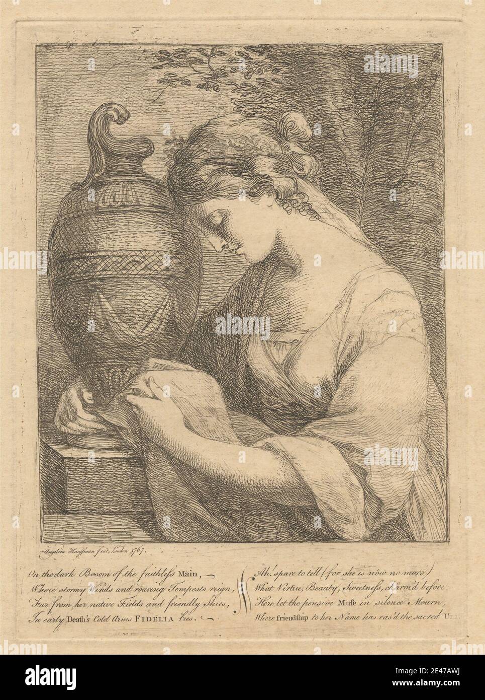 Angelica Kauffmann RA, 1741–1807, Svizzera, attiva in Gran Bretagna (1766–81), Donna che indossa un velo. Le Blanc 24, c.. 1770. Disincrostazione elettrolitica. Dominio pubblico Foto Stock