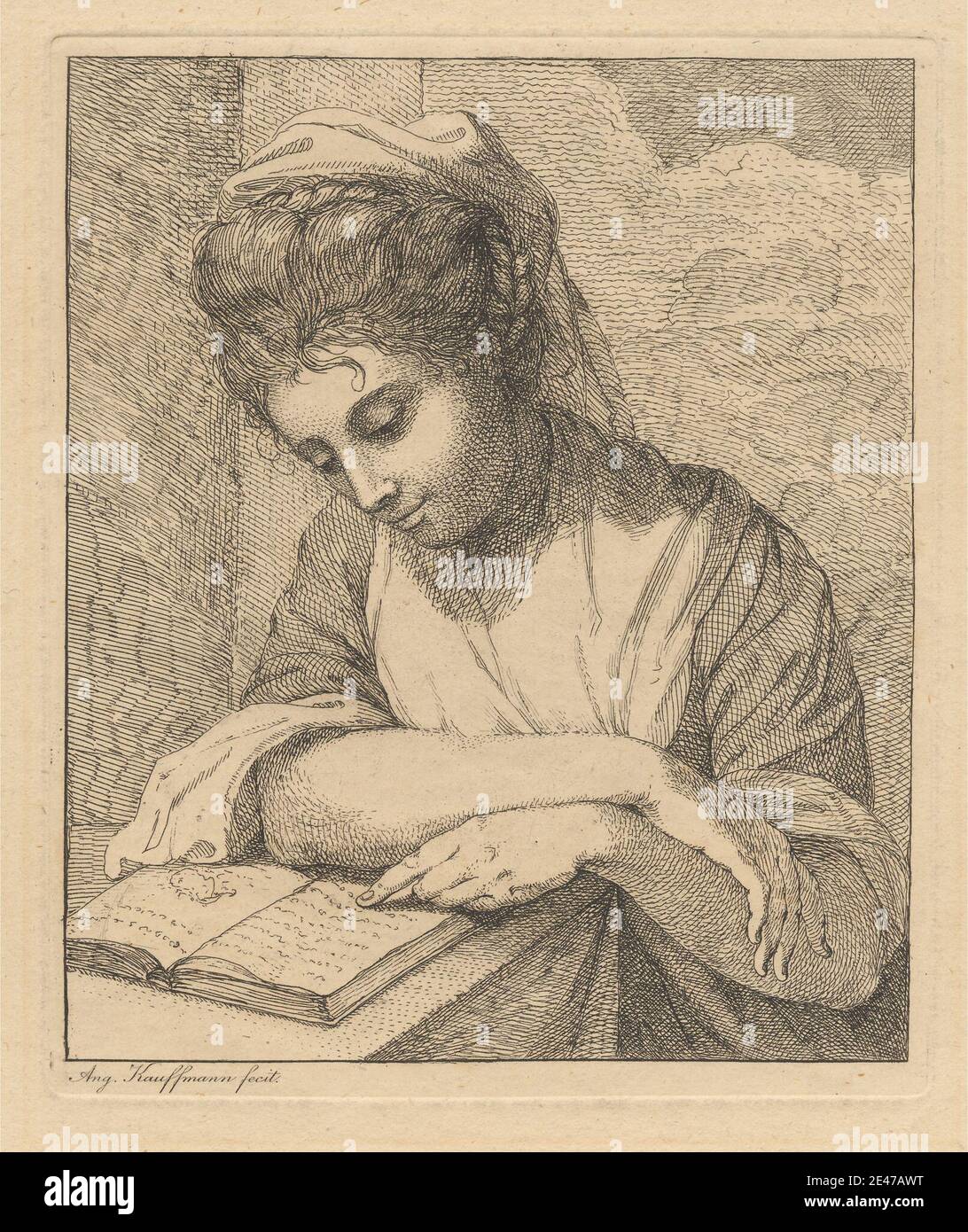 Angelica Kauffmann RA, 1741–1807, Svizzera, attiva in Gran Bretagna (1766–81), Woman Reading (II). Incisione su carta posata. Dominio pubblico Foto Stock