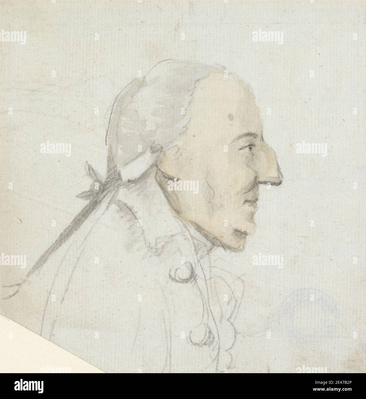 Henry William Bunbury, 1750–1811, inglese, UOMO con un naso largo: Profilo rivolto a destra, testa e spalle, senza bordi. Grafite e acquerello su carta wove bianca media, leggermente testurizzata. Caricatura , figure (illustrazioni) , uomo , profili (figure) , parrucca Foto Stock