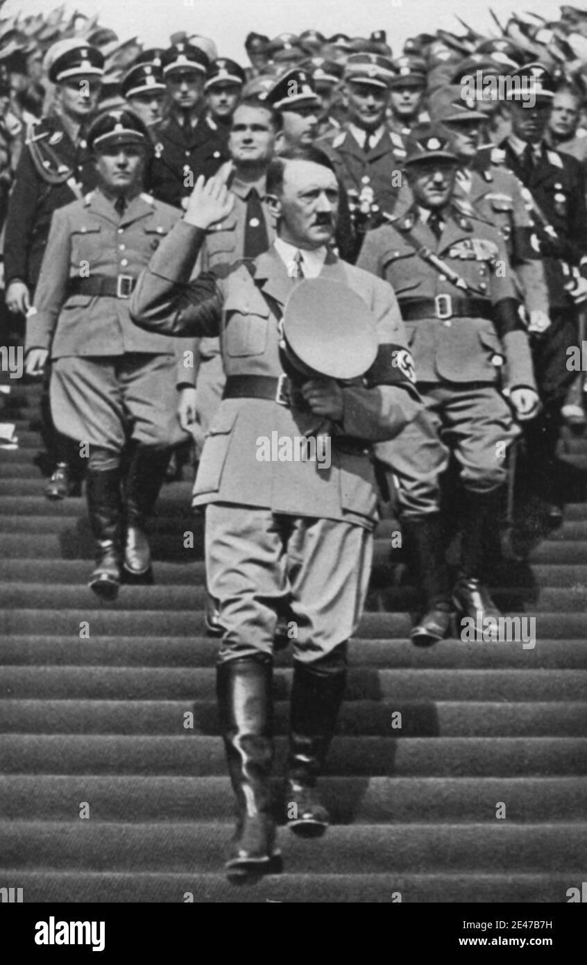 Festa nazista Hitler, Himmler e Hess a Zeppelin Field Foto Stock
