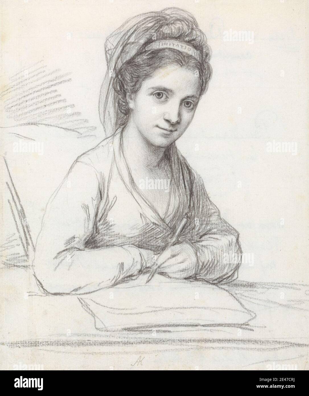 Angelica Kauffmann RA, 1741–1807, Svizzera, attiva in Gran Bretagna (1766–81), autoritratto, senza dati. Grafite su carta media, leggermente testurizzata, crema. Ritratto. Kauffman, Angelica (1741–1807), pittore di storia e ritratto Foto Stock