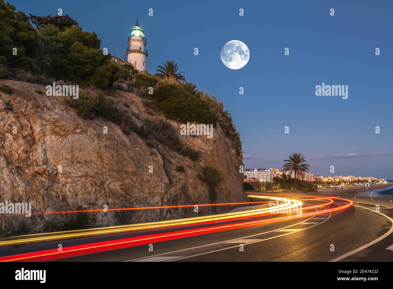 ROUTE N-11 FARO DI CALELLA (© MARIA PARELLADA 1859) CALELLA COSTA DEL MARESME CATALOGNA SPAGNA Foto Stock