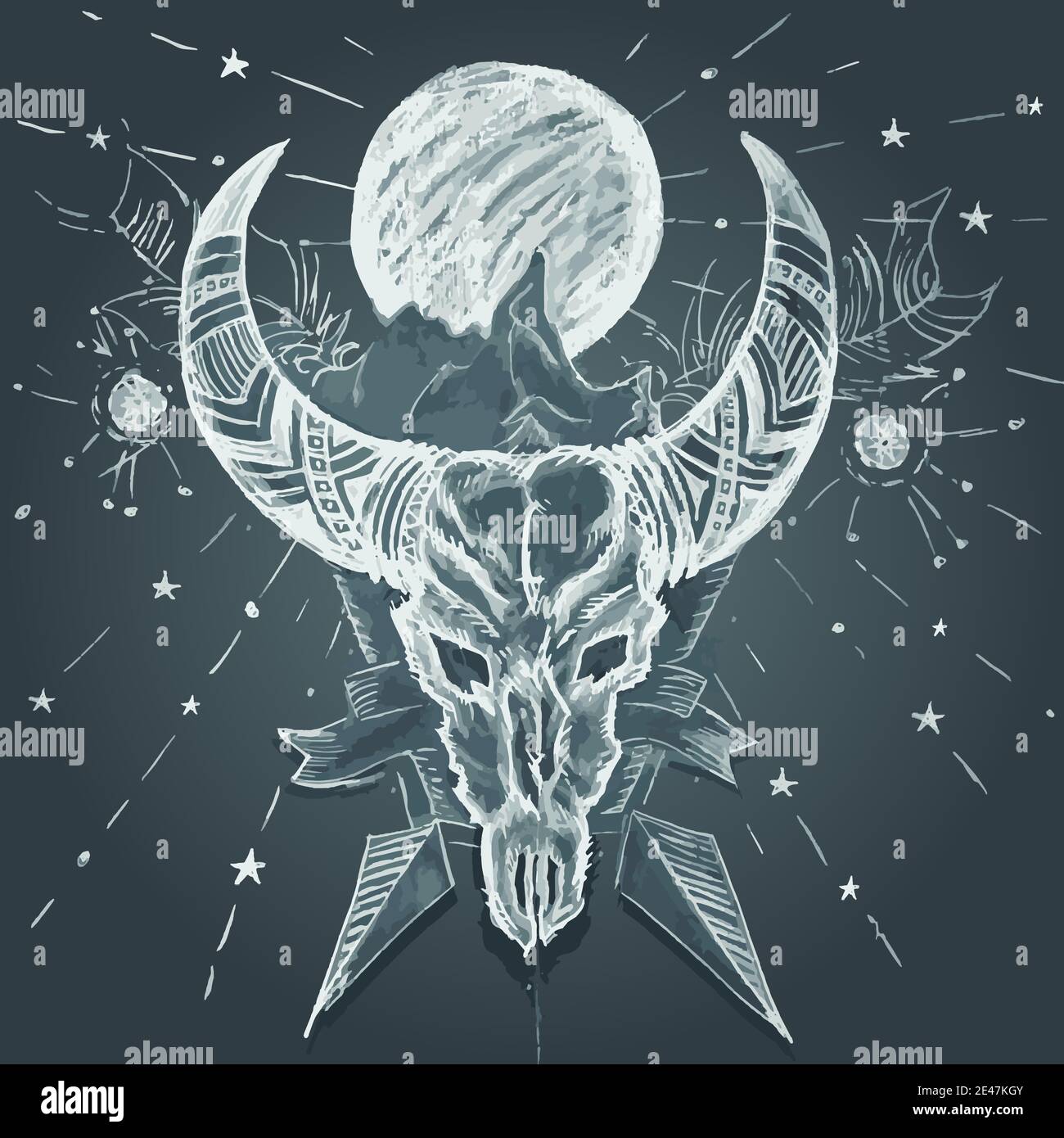 Grafica gesso disegno cranio bull natale Illustrazione Vettoriale