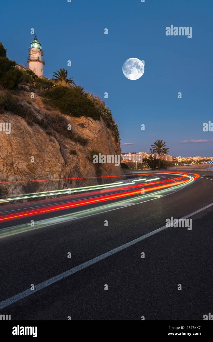 ROUTE N-11 FARO DI CALELLA (© MARIA PARELLADA 1859) CALELLA COSTA DEL MARESME CATALOGNA SPAGNA Foto Stock