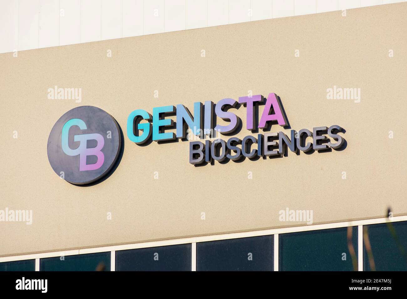 Firma Genista Biosciences, logo presso la sede centrale. Genista Biosciences è un'azienda biotecnologica - San Jose, California, USA - 2020 Foto Stock