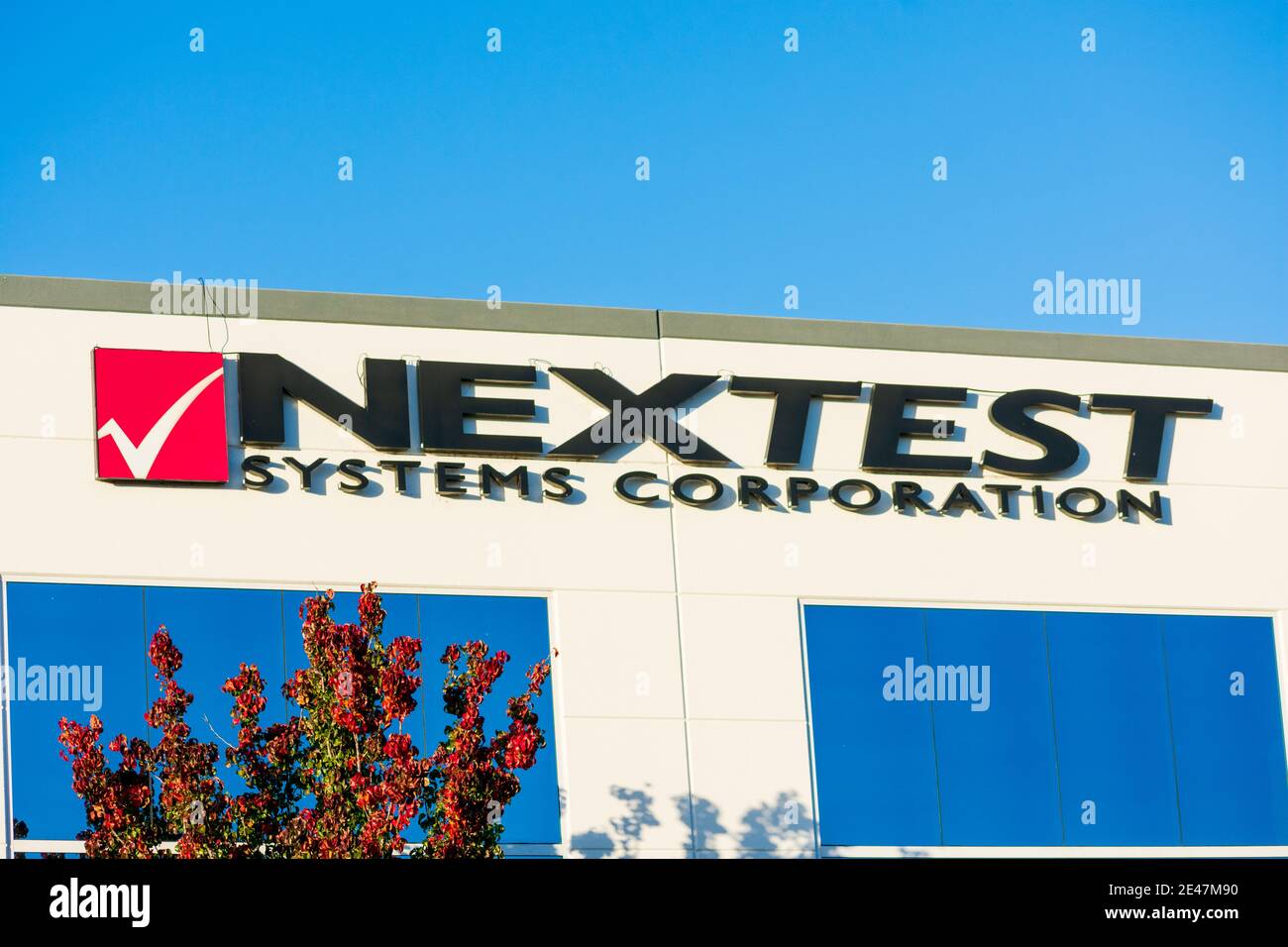 Cartello Nextest, logo,. Nextest Systems Corporation fa parte del settore della produzione di strumenti elettronici di misura e test - San Jose, Califor Foto Stock