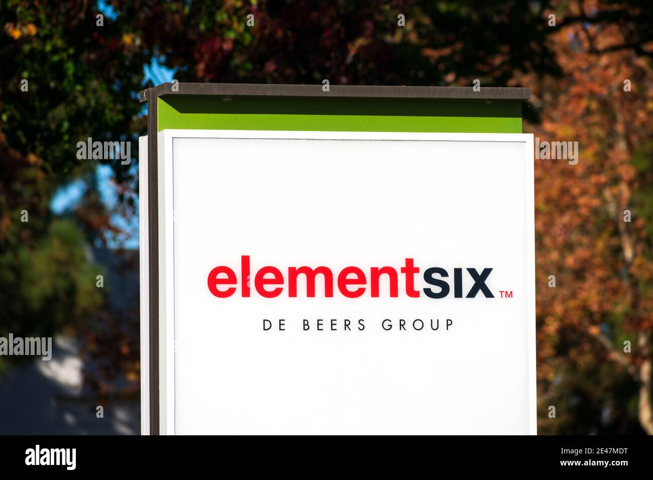 Element Six firma presso la sede di Silicon Valley specializzata nella fornitura di superabrasivi sintetici e prodotti diamantati avanzati - Santa Clara, CA Foto Stock