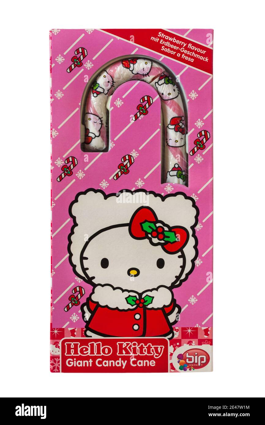 Ciao Kitty Giant Candy cane fragola sapore isolato su bianco sfondo Foto Stock