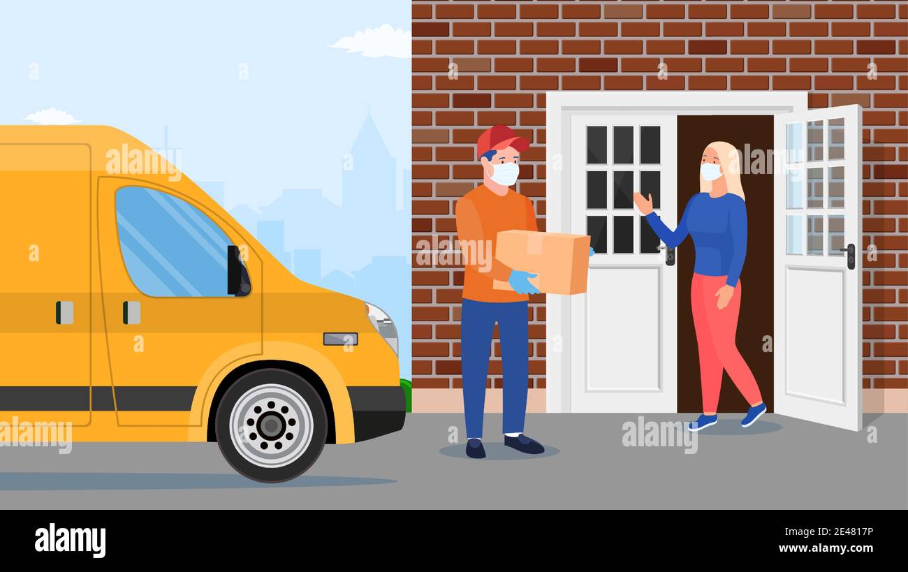 L'uomo ha lasciato scatole di cartone con merci Illustrazione Vettoriale