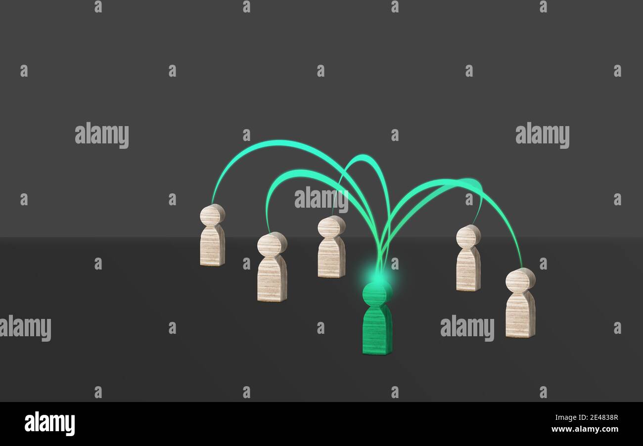Persone in legno collegate tra loro da 1 persona. Concetto di leader e lavoro di squadra Foto Stock