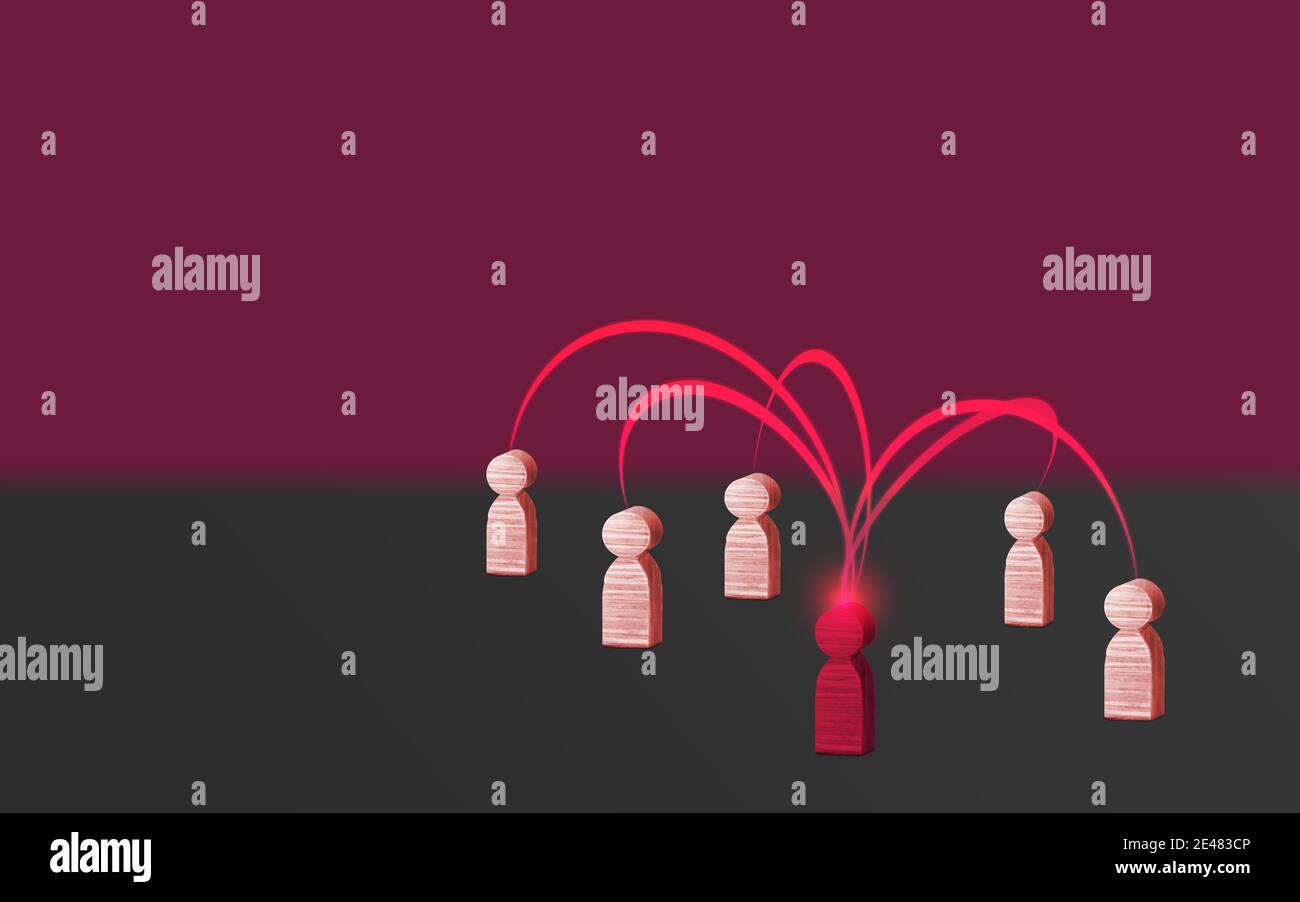 Persone in legno collegate tra loro da 1 persona. Concetto di leader e lavoro di squadra Foto Stock