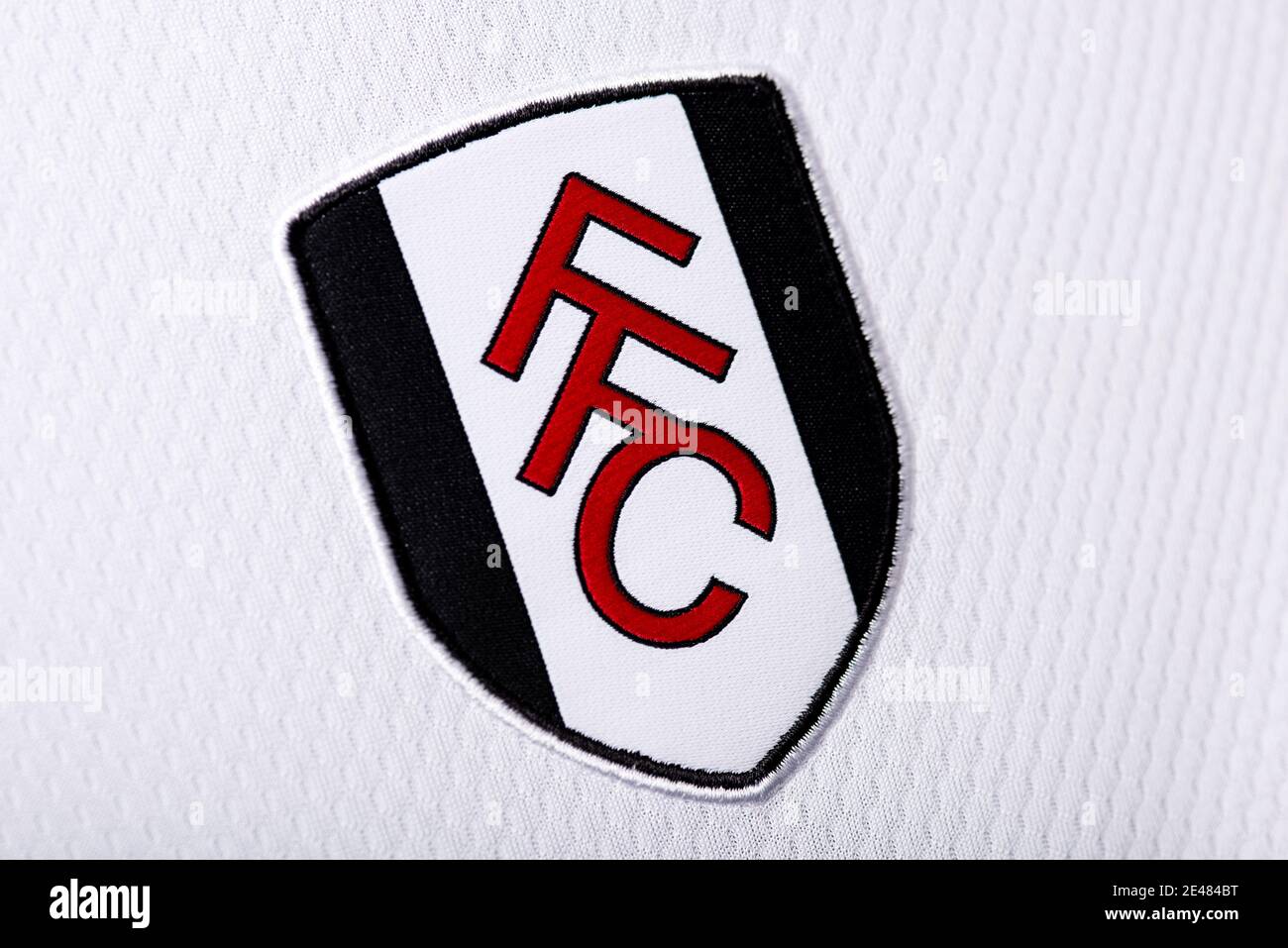 Primo piano del badge Fulham FC Foto Stock