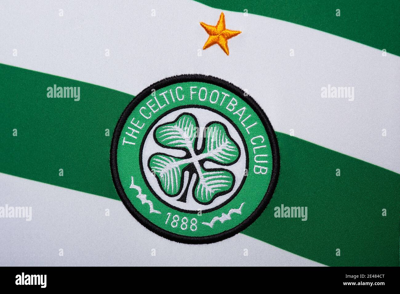 Primo piano del badge Celtic FC Foto Stock