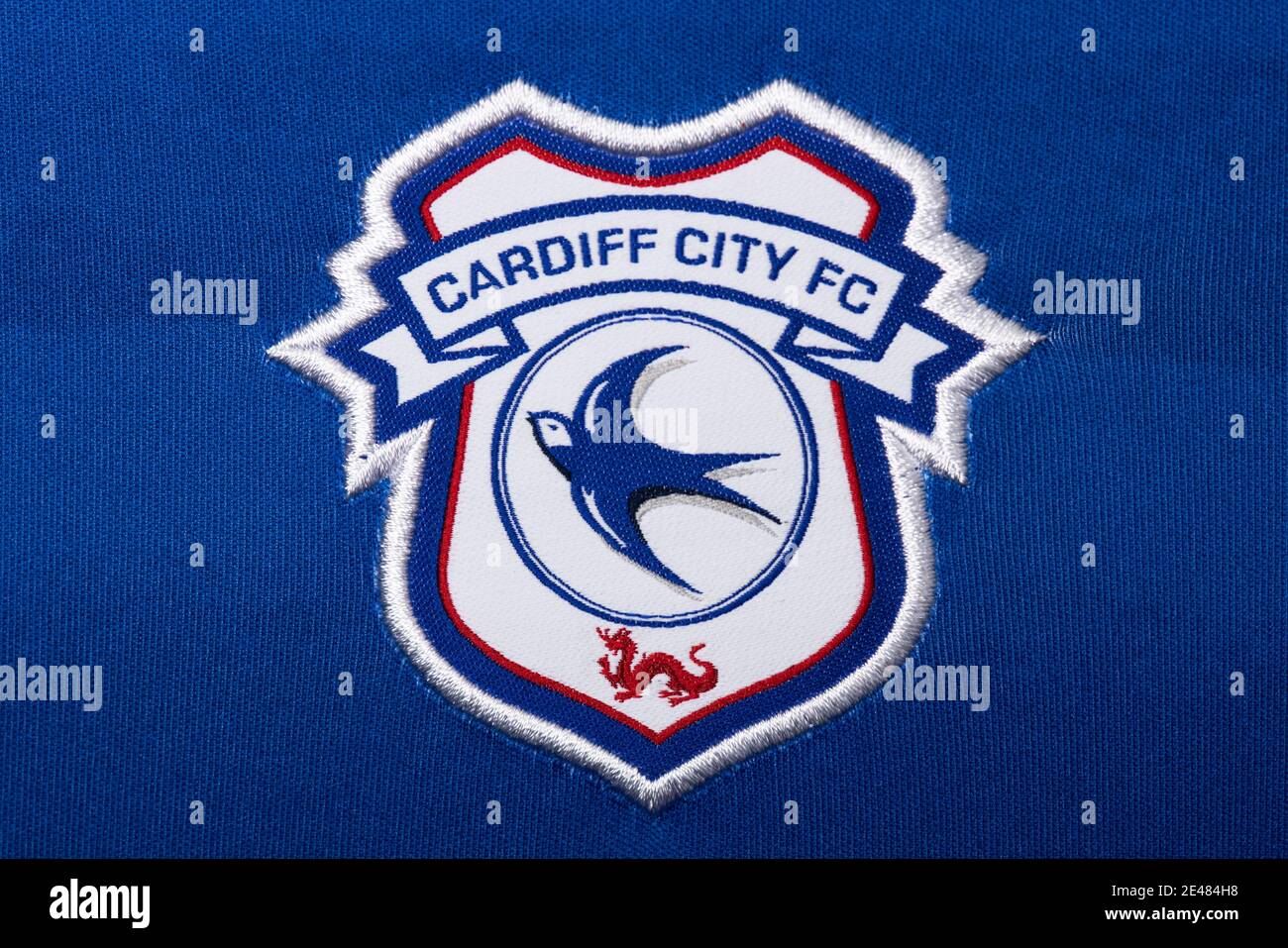 Primo piano del badge Cardiff City FC Foto Stock