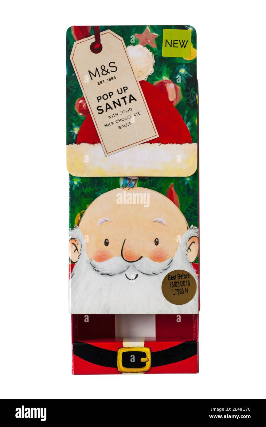 M&S Pop Up Santa isolata su sfondo bianco Foto Stock