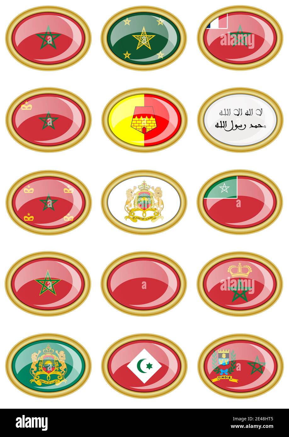 Set di icone vettoriali. Bandiere del Marocco. Foto Stock