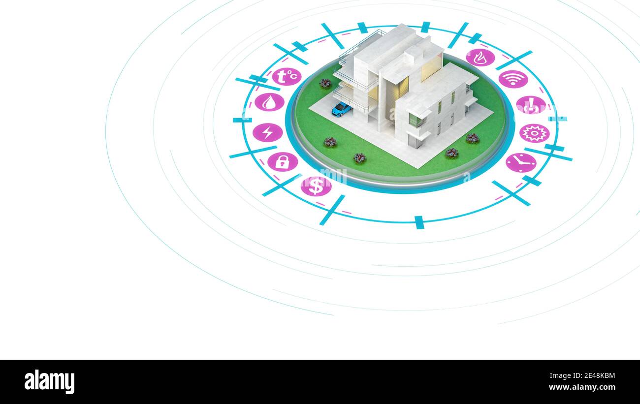 moderna casa intelligente con infografiche e spazio per la copia. rendering 3d Foto Stock