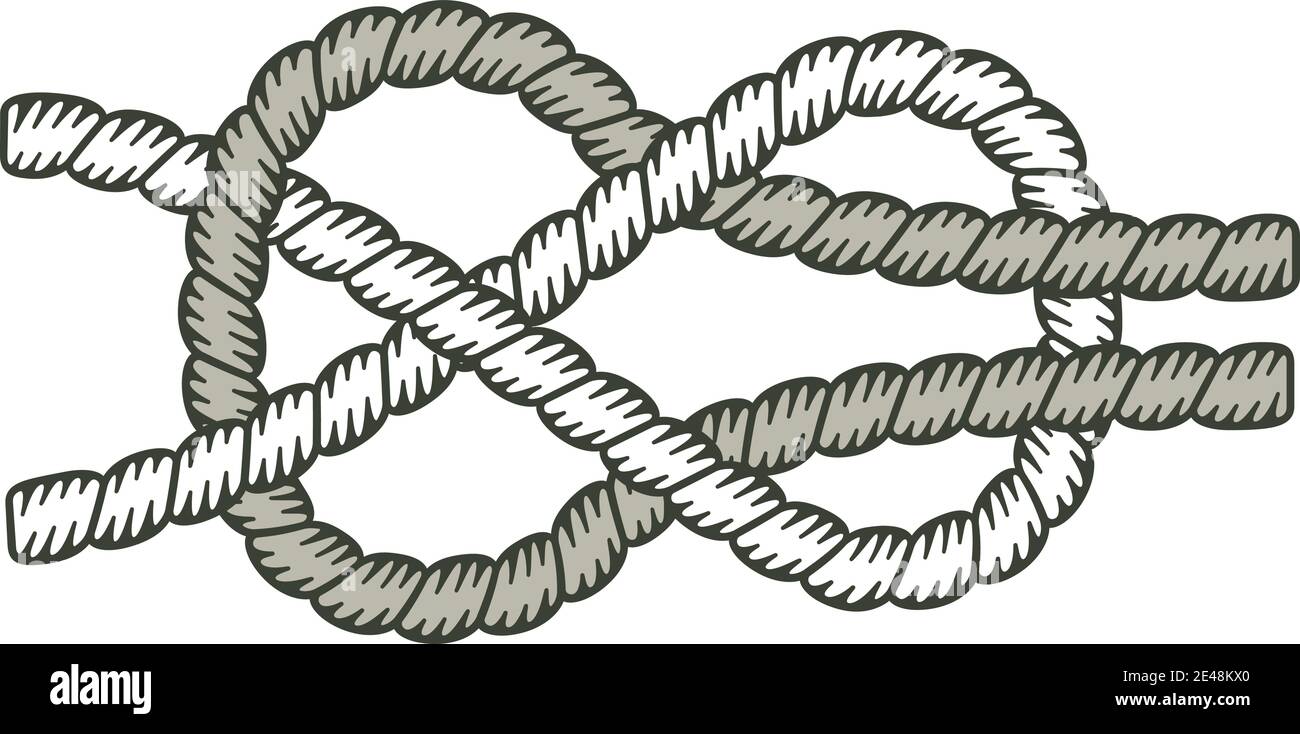 Nodo realizzato con una corda con l'interno pieno di colore. Illustrazione Vettoriale