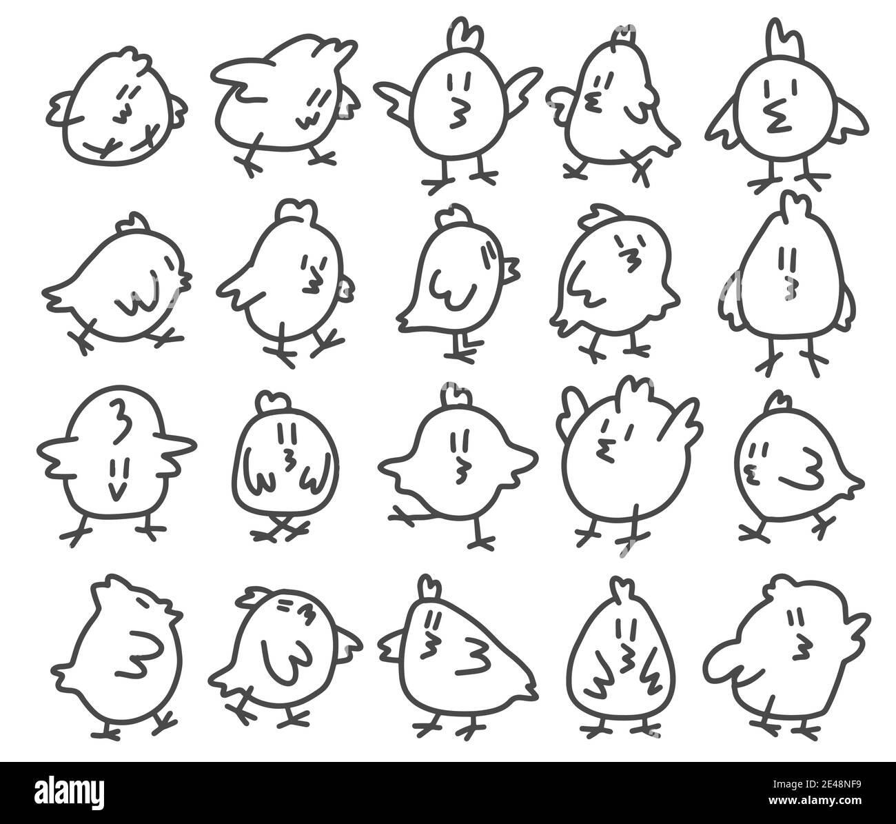 Carino doodle pulcini set per Pasqua mano disegnata illustrazione vettoriale schizzo Illustrazione Vettoriale