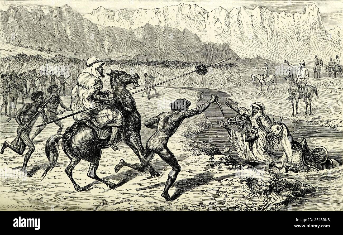 Arab Skirmish dal libro ' Land of Moab : viaggi e scoperte sul lato orientale del Mar Morto e del Giordano ' di Tristorm, H. B. (Henry Baker), 1822-1906 pubblicato a Londra nel 1873 da J. Murray Foto Stock