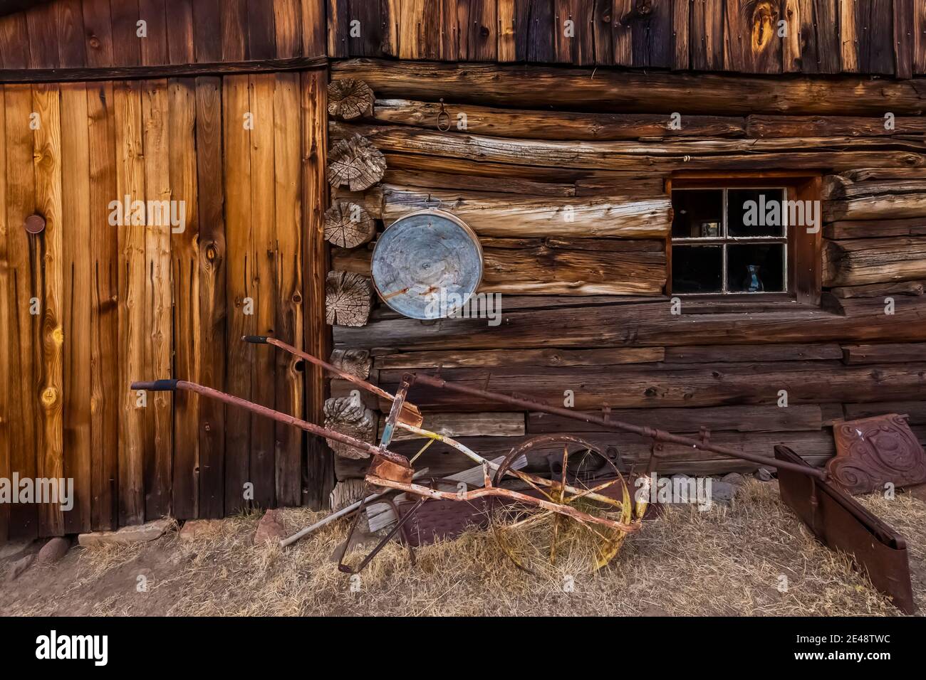 L'edificio dell'Riddle Brothers Ranch su Steens Mountain è stato conservato come un primo esempio di insediamento nell'Oregon orientale, Stati Uniti Foto Stock