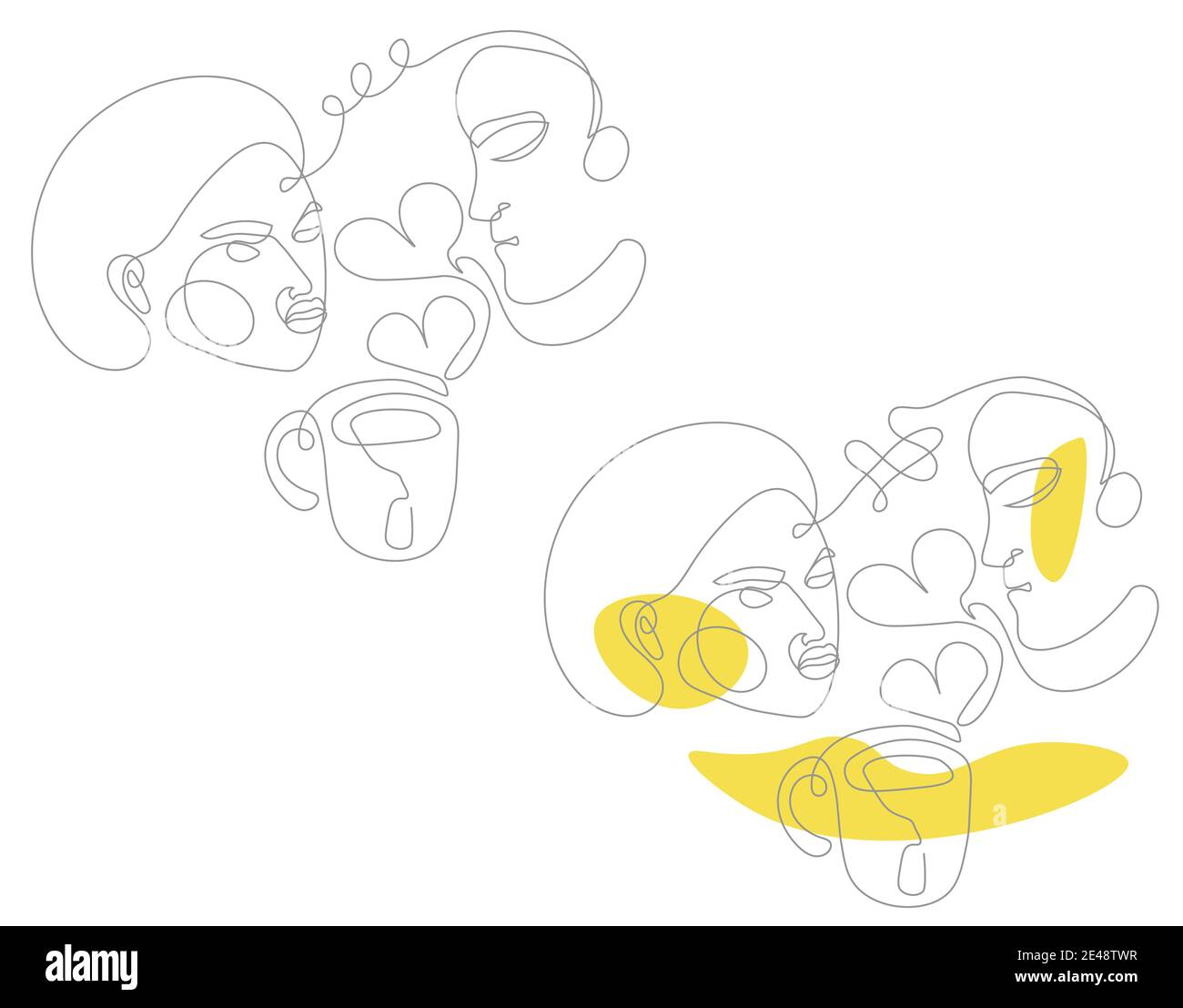 Set di icone del giorno di San Valentino con cuori, coppia e tazza di tè in pantone 2021 colori Illustrazione Vettoriale