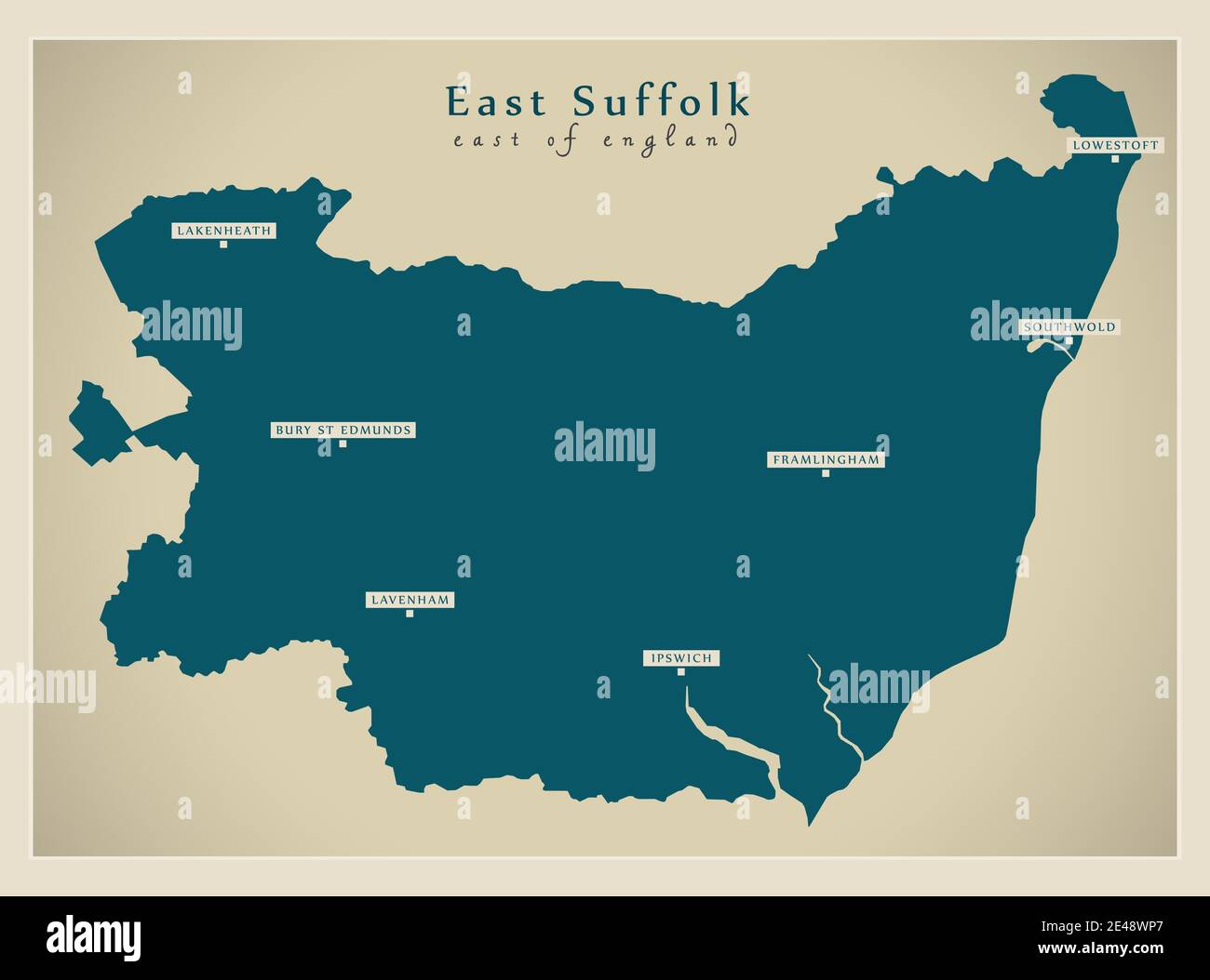 Mappa del distretto di East Suffolk - Inghilterra UK Illustrazione Vettoriale